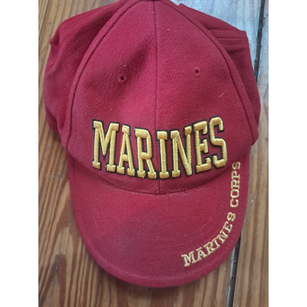 USMC Marine Corps-Mens Hat Cap-Embroidered-Adjustable Back-Red-100% Acrylic J3